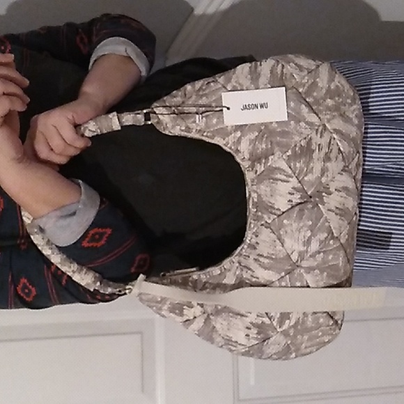 SALE! NWT Jason Wu Woven Nylon Ivory Lizard Print Shoulder Bag - Picture 13 of 15